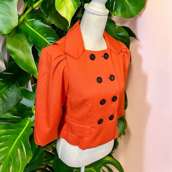 Robert Rodriguez Vibrant Orange Double-Breasted Cropped Trench Style Jacket Sz 2 - Picture 12 of 15